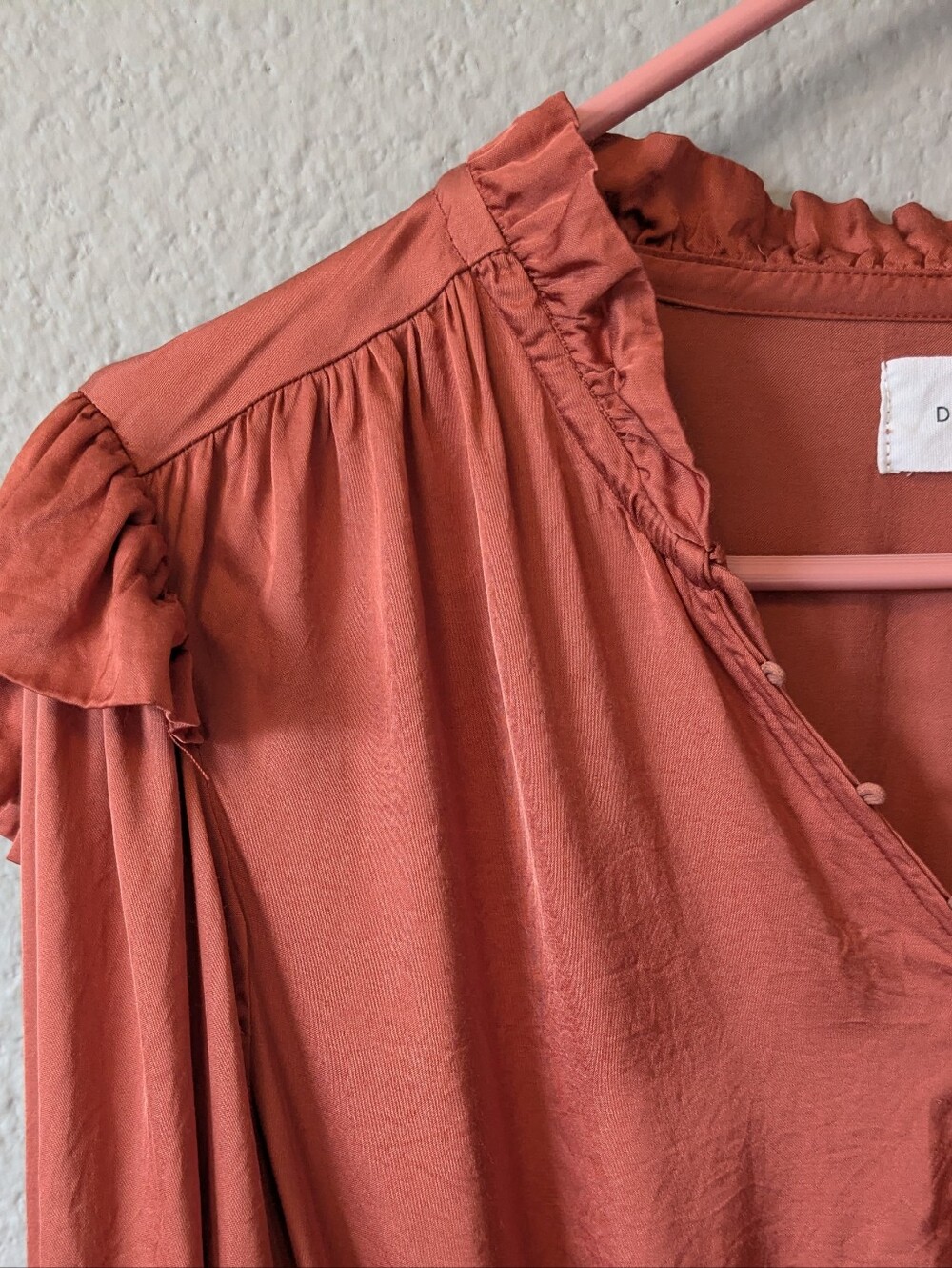 Dear John Rust Ruffled Button-Front Long Sleeve Dress - Picture 4 of 7
